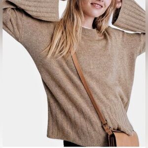 NWT Madewell Ayres Women's Tan Crew Neck Sweater Size Large